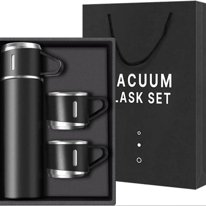 Stainless Steel Vacuum Flask Set – 500ml, Thermos Bottle with 3 Cups