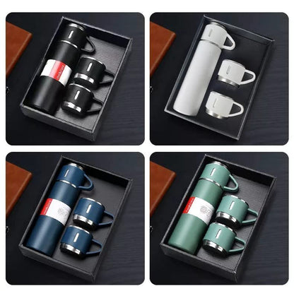 Stainless Steel Vacuum Flask Set – 500ml, Thermos Bottle with 3 Cups