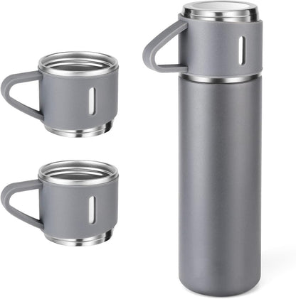 Stainless Steel Vacuum Flask Set – 500ml, Thermos Bottle with 3 Cups