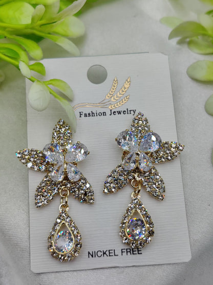 Imported Stunning Crystal Floral Earrings with Teardrop Accent – Nickel-Free